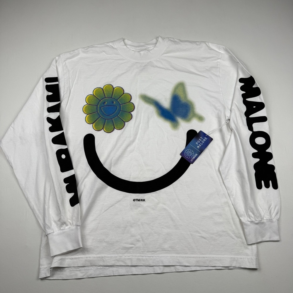 Post Malone Shirt Mens Large Smiley Flower Butterfly Murakami Long Sleeve Tee 1